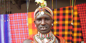 Young Masai man outside a shop in Nairobi. 