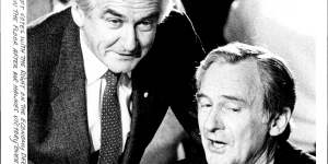 Then prime minister Bob Hawke with the man he replaced as leader of the ALP,Bill Hayden,in July 1984.