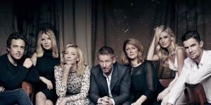 The cast of The Present at Sydney Theatre Company. From left:Chris Ryan,Jacqueline McKenzie,Cate Blanchett,Richard Roxburgh,Susan Prior,Anna Bamford,Toby Schmitz.
