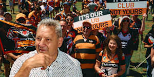 Former Balmain Tigers player Steve Roach,took photos with fans after the speakers had ended.