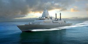 A 3D rendering of BAE Systems'Global Combat Ship Australia (GCS-A). 