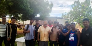 One of the groups that arrived in Western Australia on February 17 at the Pender Bay campsite with its owner in the centre. The men were given food and basic medical care before police were alerted.