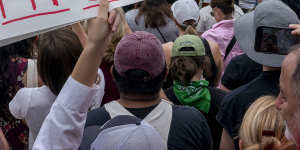 Crowds outside the US Supreme Court after its decision to overturn Roe v. Wade.