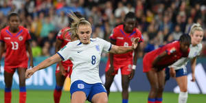 Georgia Stanway of England scores her team’s first goal from a penalty during the FIFA Women’s World Cup match against Haiti.