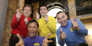 A 2006 file photo of The Wiggles,featuring Murray Cook (Red Wiggle),Greg Page (Yellow Wiggle),Jeff Fatt (Purple Wiggle),and Anthony Field (Blue Wiggle).