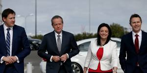Bill Shorten,Emma Husar and Jason Clare during a visit to the University of Western Sydney in 2016. 