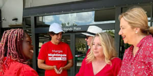 Labor’s Inala candidate Margie Nightingale (second from right) has been joined on the campaign trail by the former premier and MP whose resignation triggered the poll:Annastacia Palaszczuk. But most eyes are on Saturday’s other byelection.
