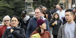 Humming again:crowds on Princes Bridge on the last day of the National Gallery of Victoria’s Triennial exhibition on Sunday.