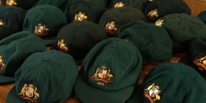 Baggy Green caps from former Australian Test cricket players.