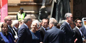 Former PM Tony Abbott outside St Mary’s Cathedral following the funeral. 