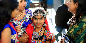 Participants at a festival paying homage to Ganesh at Liverpool.