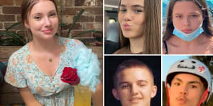 The five teenagers who died in the Buxton car crash. Clockwise from main:Lily Van de Putte,Summer Williams,Gabby McLennan,Tyrese Bechard and Antonio Desisto.