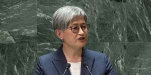 Australia’s Minister for Foreign Affairs Penny Wong addresses the 78th session of the United Nations General Assembly,last Friday.