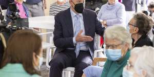 Anthony Albanese campaigning at a Nowra nursing home on Thursday.