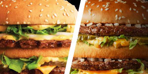 The Big Mac-Jack Smackdown:Hungry Jack's'Big Jack,left,and McDonald's'Big Mac. 