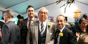 Left to right:Aristocrat executive Anthony Ball,Liberal Party strategist Yaron Finkelstein and then-CEO of ClubsNSW Josh Landis at the 2022 Melbourne Cup.