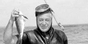 Harold Holt spearfishing at Portsea shortly before his disappearance. 