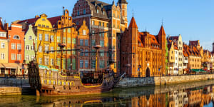 The riverside with the characteristic promenade of Gdansk,Poland. 