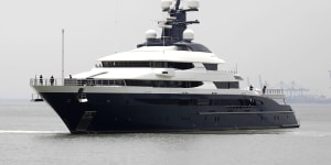 The super yacht Equanimity approaches the Boustead Cruise Centre in Port Klang,Selangor,Malaysia.
