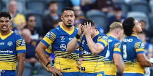 Parramatta pain:A familiar feeling for Mitchell Moses on Sunday afternoon.