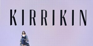 Samantha Harris walks for Kirrikin during the Indigenous Fashion Projects show at Australian Fashion Week.