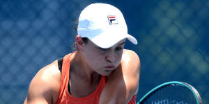 Barty warms up for the Brisbane International.
