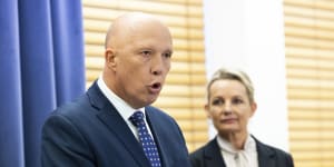Liberal party leader Peter Dutton and deputy leader Sussan Ley press conference at Parliament House in Canberra on Monday 30 May 2022. fedpol Photo:Alex Ellinghausen