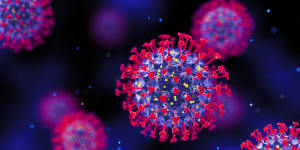 A 3D render of SARS-CoV-2,the virus that causes COVID-19.