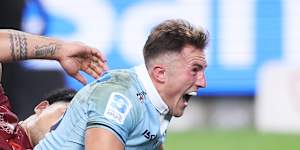 Jack Bowen scores during the Waratahs’ last game in the 2024 season.