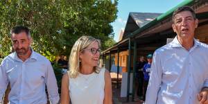 Liberal leader Libby Mettam flanked by candidates Damien Kelly and Basil Zempilas. 