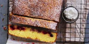 Is it a cake? Is it a slice? Lemon'brownies'with frozen berries.