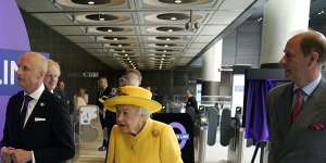 Andy Byford,then-Transport for London commissioner,Queen Elizabeth II and Prince Edward mark the completion of London’s Crossrail project at Paddington station in May 2022.