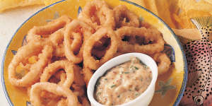 Crumbed calamari rings.