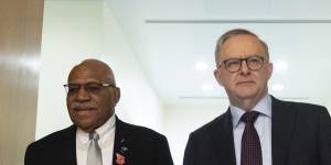 Fijian Prime Minister Sitiveni Rabuka and Prime Minister Anthony Albanese in Canberra in October.