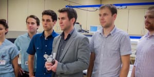 Daniel Timms (centre) is the founder and chief technical officer of Bivacor,which is developing a fully functional artificial heart.