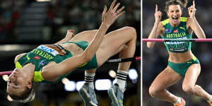 Australians Eleanor Patterson (left) and Nicola Olyslagers both won medals in the women’s high jump at the world championships in Budapest.