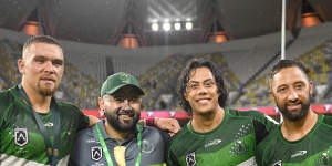 Jarome Luai and Benji Marshall after representing Maori All Stars in 2021.