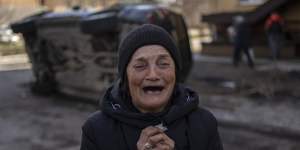 Tanya Nedashkivs’ka,57,mourns the death of her husband who was killed in Bucha.