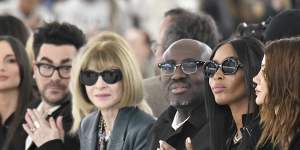 US Vogue editor Anna Wintour and departing British Vogue editor Edward Enninful at the Loewe show,with Naomi Campbell and Vogue Australia editor Christine Centenera,in Paris in March.