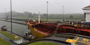 The Stolt Lotus tanker navigates through the Miraflores locks of the Panama Canal last month.