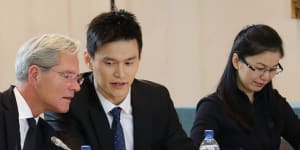Sun Yang with his legal team at the CAS hearing. 