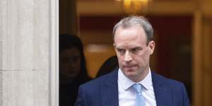 Britain's Foreign Secretary Dominic Raab leaves a meeting in Downing Street,London.