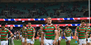 The Rabbitohs leave the SCG after their loss to the Roosters.