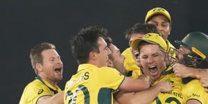 Party time:Australia reacted with joy after claiming a sixth World Cup with a superb performance against India.