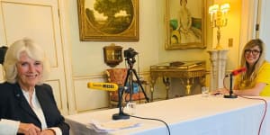 Queen Camilla at Clarence House conducting a radio interview with the BBC in 2020.