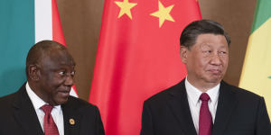 South African President Cyril Ramaphosa (left) and Chinese President Xi Jinping on the last day of the BRICS Summit in Johannesburg.