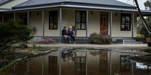 Clancy and Sally Watts watched the water approach as floodwaters approached their peak near Kerang in Victoria’s north in October 2022. 