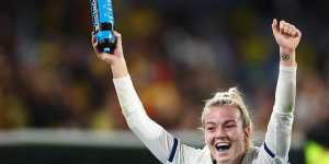 England’s Lauren Hemp celebrates after victory over Colombia.
