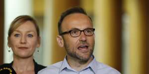 The new leader of the Greens,Adam Bandt,with co-deputy leader Larissa Waters.