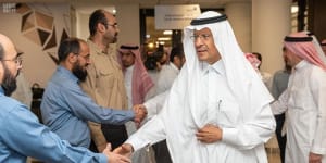Saudi Energy Minister Prince Abdulaziz bin Salman during visit to Aramco's Abqaiq facility after the attack. Security analysts have worried about the Abqaiq processing centre for years.